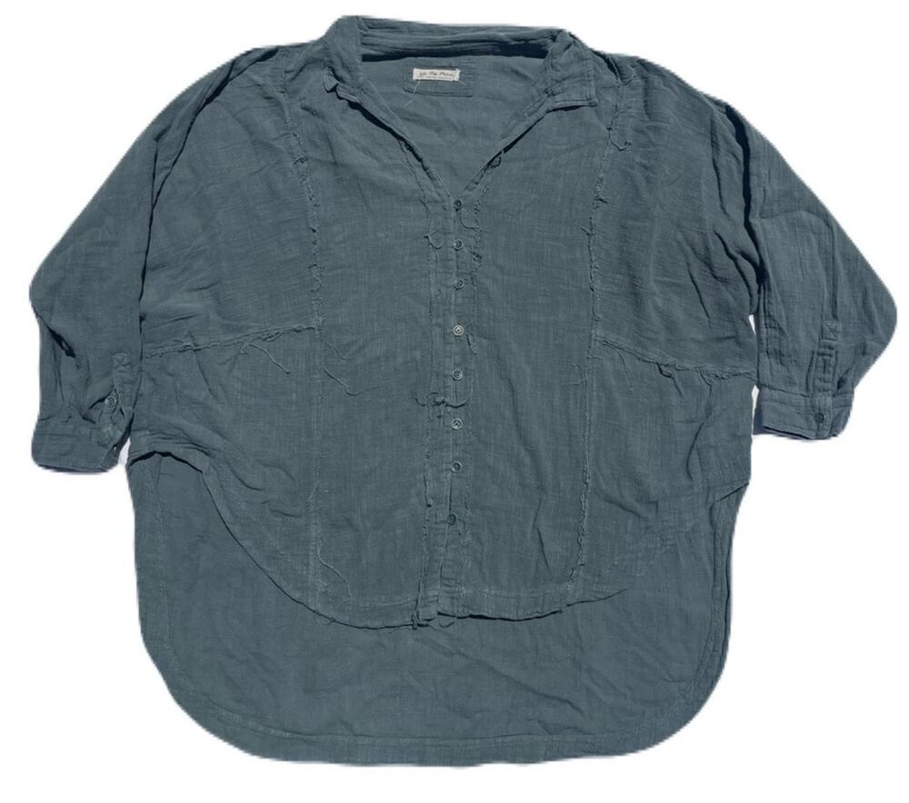 Free people One and Only Button down Cotton Oversized Green Blouse Large
